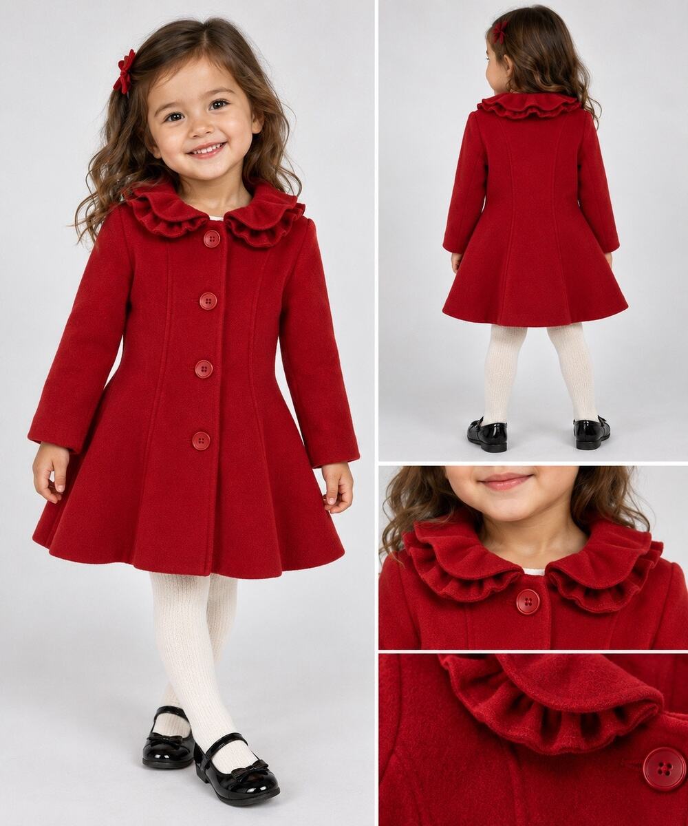 Copper Key Girls 2/3 Red Ruffle Collar Fit & Flare Dress Coat Holiday